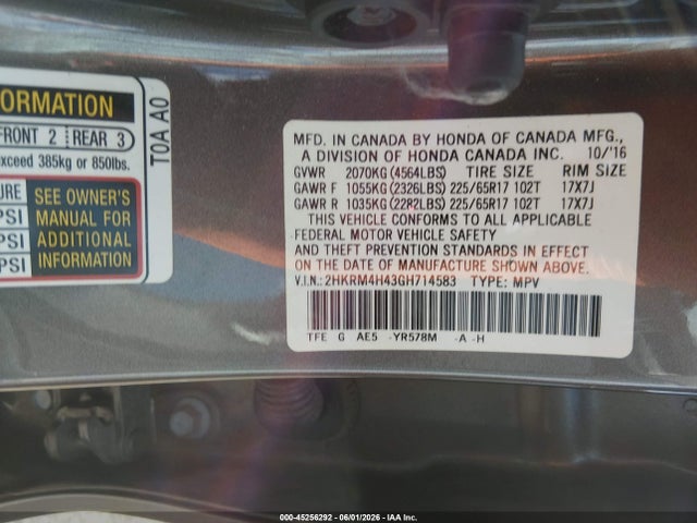 Продажа на аукционе авто 2016 Honda Cr-v Se, vin: 2HKRM4H43GH714583, номер лота: 45256292