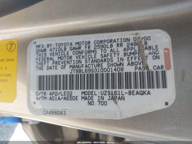 Aukcja sprzedaży 2001 Lexus Gs 430, vin: JT8BL69S310001408, numer aukcji: 45256302