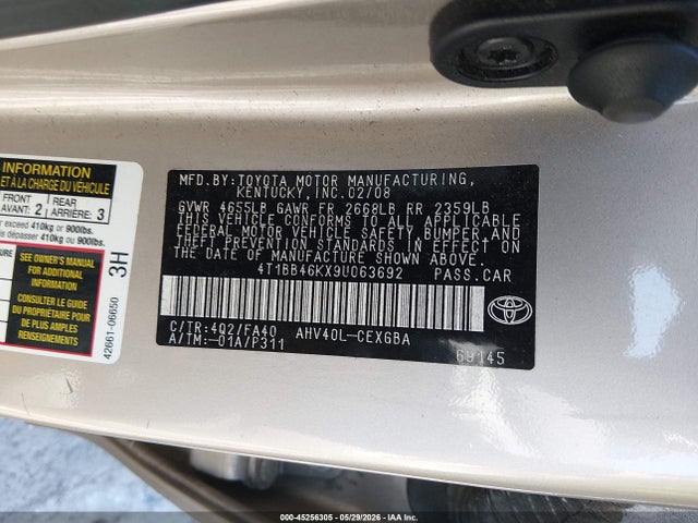 Продажа на аукционе авто 2009 Toyota Camry Hybrid, vin: 4T1BB46KX9U063692, номер лота: 45256305