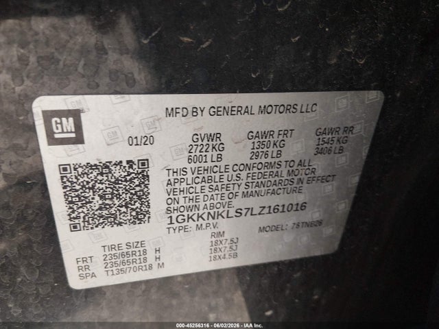 Aukcja sprzedaży 2020 Gmc Acadia Fwd Sle, vin: 1GKKNKLS7LZ161016, numer aukcji: 45256316