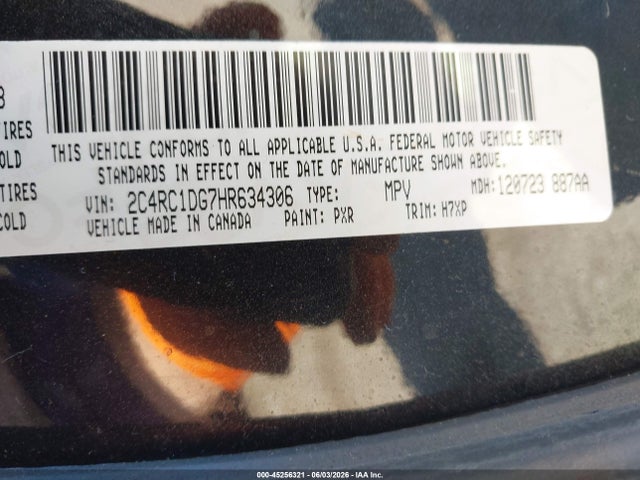 Продаж на аукціоні авто 2017 Chrysler Pacifica Touring, vin: 2C4RC1DG7HR634306, номер лоту: 45256321
