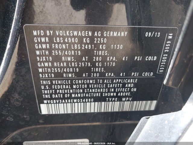 Aukcja sprzedaży 2014 Volkswagen Tiguan R-line, vin: WVGBV3AX8EW034890, numer aukcji: 45256340