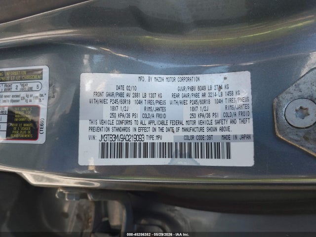 Aukcja sprzedaży 2010 Mazda Cx-9 Touring, vin: JM3TB3MV9A0219093, numer aukcji: 45256382