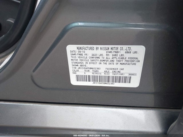 Продаж на аукціоні авто 2011 Infiniti G37x, vin: JN1CV6AR5BM402383, номер лоту: 45256383