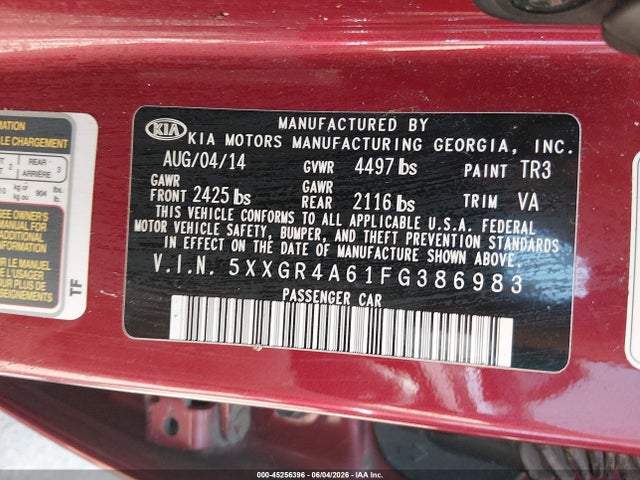 Aukcja sprzedaży 2015 Kia Optima Sx Turbo, vin: 5XXGR4A61FG386983, numer aukcji: 45256396