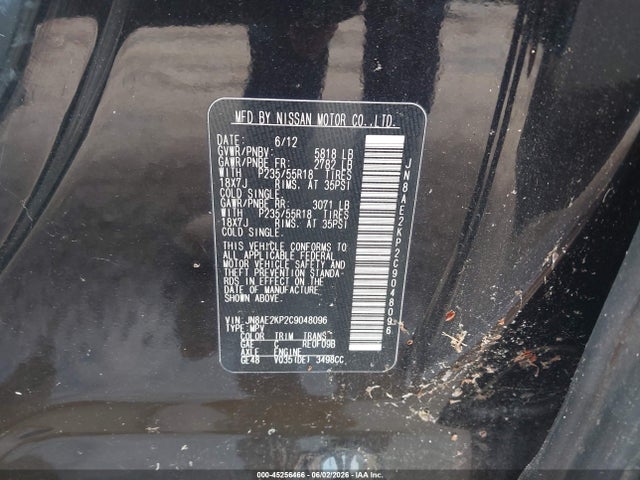 Aukcja sprzedaży 2012 Nissan Quest Le, vin: JN8AE2KP2C9048096, numer aukcji: 45256466