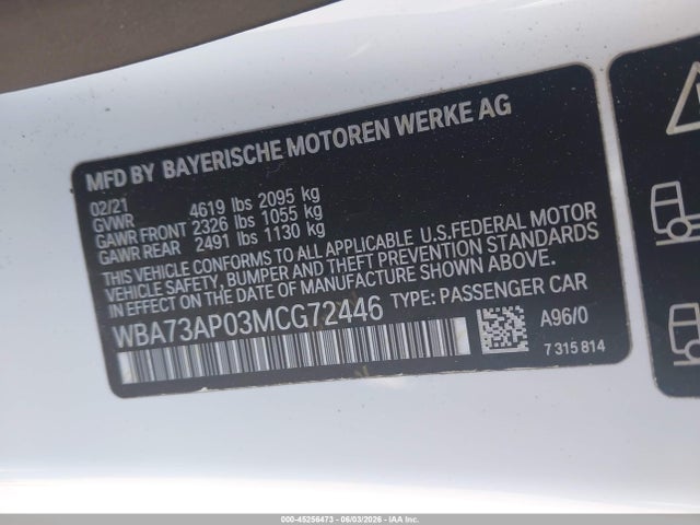 Продаж на аукціоні авто 2021 Bmw 430i Xdrive, vin: WBA73AP03MCG72446, номер лоту: 45256473