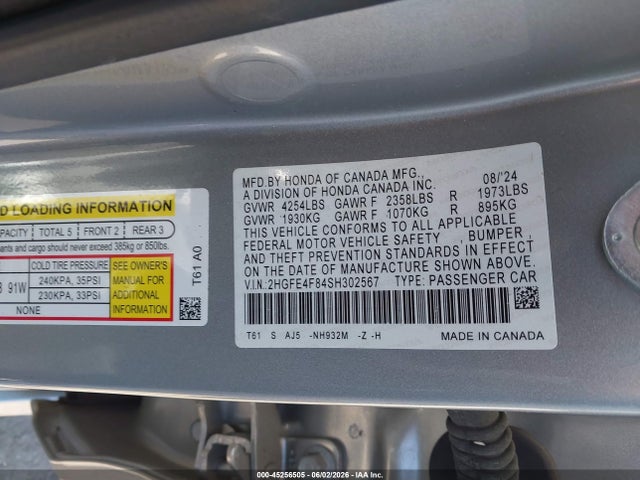 Продажа на аукционе авто 2025 Honda Civic Hybrid Sport/sport Touring, vin: 2HGFE4F84SH302567, номер лота: 45256505