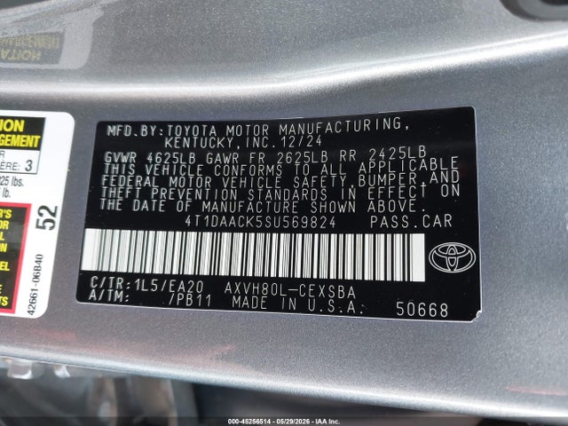 Aukcja sprzedaży 2025 Toyota Camry Se, vin: 4T1DAACK5SU569824, numer aukcji: 45256514