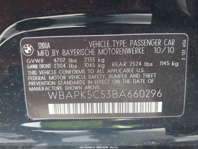 Aukcja sprzedaży 2011 Bmw 328i Xdrive, vin: WBAPK5C53BA660296, numer aukcji: 45256575