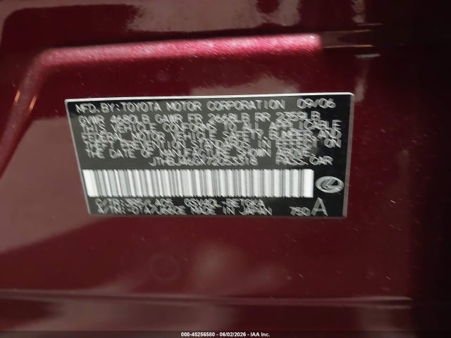Aukcja sprzedaży 2007 Lexus Es 350, vin: JTHBJ46GX72053318, numer aukcji: 45256580