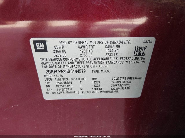 Продажа на аукционе авто 2016 Gmc Terrain Slt, vin: 2GKFLPE35G6144579, номер лота: 45256592