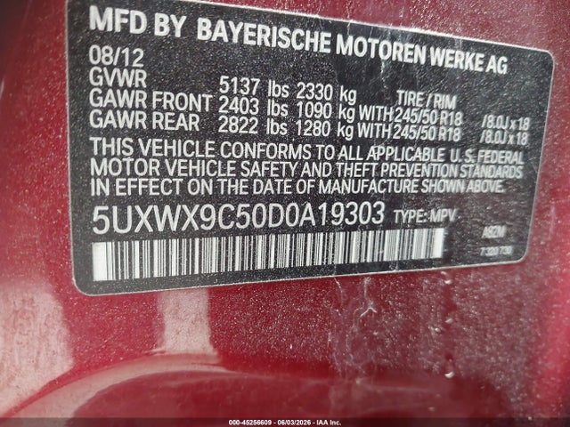 2013 Bmw X3 Xdrive28i მანქანა იყიდება აუქციონზე, vin: 5UXWX9C50D0A19303, აუქციონის ნომერი: 45256609