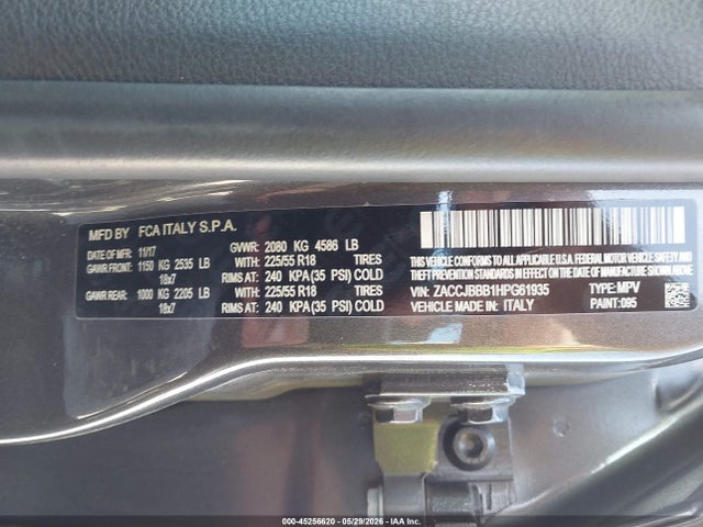 2017 Jeep Renegade Altitude 4x4 მანქანა იყიდება აუქციონზე, vin: ZACCJBBB1HPG61935, აუქციონის ნომერი: 45256620