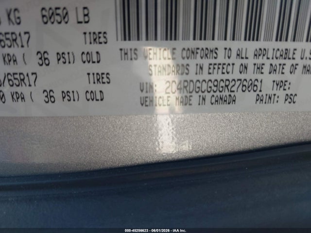 45256623 :رقم المزاد ، 2C4RDGCG9GR276061 vin ، 2016 Dodge Grand Caravan Sxt مزاد بيع