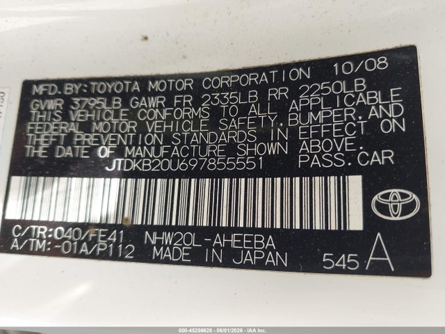 Продажа на аукционе авто 2009 Toyota Prius, vin: JTDKB20U697855551, номер лота: 45256628