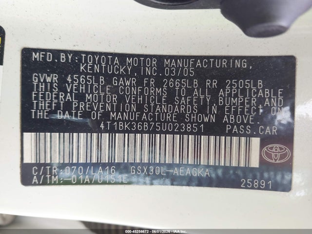 Продажа на аукционе авто 2005 Toyota Avalon Xls, vin: 4T1BK36B75U023851, номер лота: 45256672