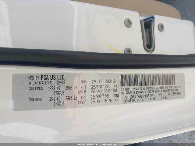 45256684 :رقم المزاد ، 1C4PJLCB5KD370947 vin ، 2019 Jeep Cherokee Latitude Fwd مزاد بيع