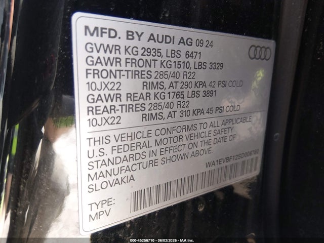 Aukcja sprzedaży 2025 Audi Q8 Premium Plus 55 Tfsi Quattro, vin: WA1EVBF12SD006780, numer aukcji: 45256710
