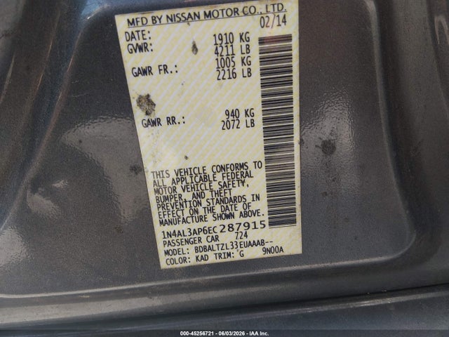 Aukcja sprzedaży 2014 Nissan Altima 2.5 Sv, vin: 1N4AL3AP6EC287915, numer aukcji: 45256721