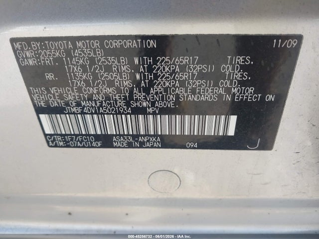 Продажа на аукционе авто 2010 Toyota Rav4, vin: JTMBF4DV1A5021934, номер лота: 45256732