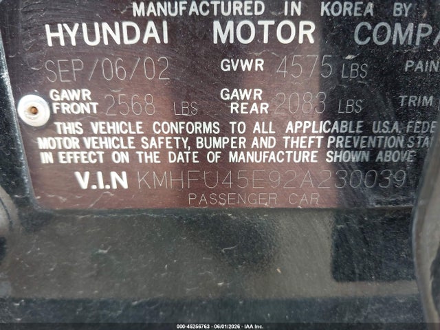 Продаж на аукціоні авто 2002 Hyundai Xg350 L, vin: KMHFU45E92A230039, номер лоту: 45256763