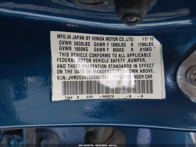 Aukcja sprzedaży 2011 Honda Insight Ex, vin: JHMZE2H73BS001381, numer aukcji: 45256794