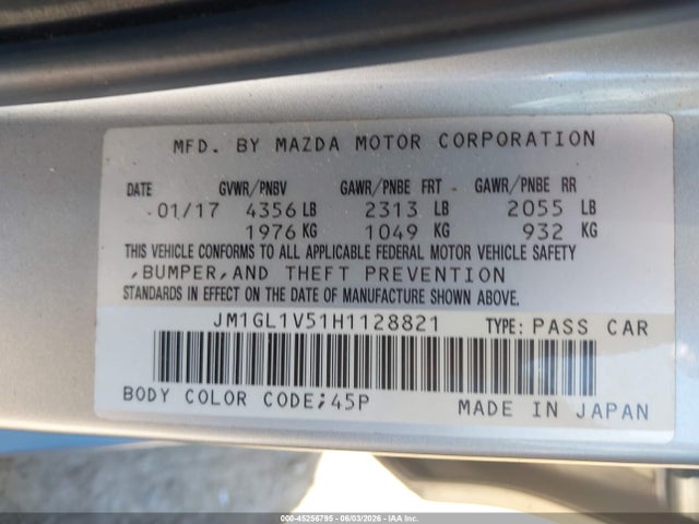 45256795 :رقم المزاد ، JM1GL1V51H1128821 vin ، 2017 Mazda Mazda6 Touring مزاد بيع