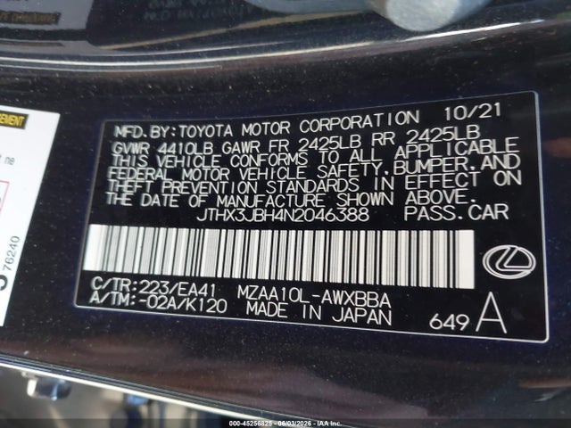 Продажа на аукционе авто 2022 Lexus Ux 200, vin: JTHX3JBH4N2046388, номер лота: 45256825