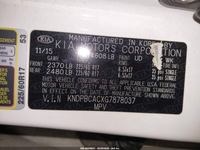 45256831 :رقم المزاد ، KNDPBCACXG7878037 vin ، 2016 Kia Sportage Lx مزاد بيع