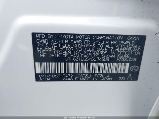 Aukcja sprzedaży 2021 Lexus Is 350 F Sport, vin: JTHGZ1B25M5044608, numer aukcji: 45256852
