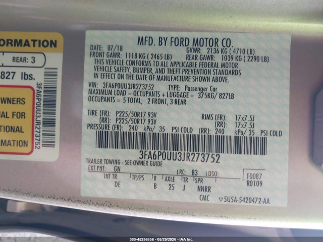 Ford Fusion Hybrid S 2018 3FA6P0UU3JR273752 Image 9