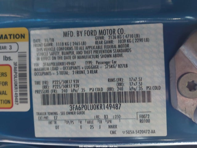 Ford Fusion Hybrid Se 2019 3FA6P0LU0KR149487 Image 9