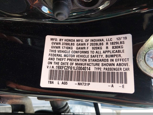Honda Civic Lx 2020 19XFC2F61LE004014 Image 9