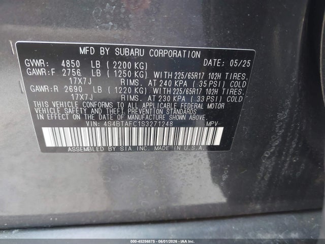 Продаж на аукціоні авто 2025 Subaru Outback Premium, vin: 4S4BTAFC1S3271248, номер лоту: 45256875