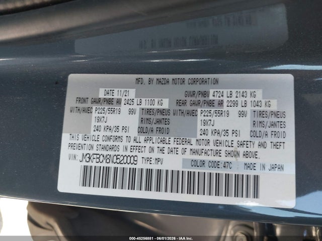 Aukcja sprzedaży 2022 Mazda Cx-5 2.5 S Carbon Edition, vin: JM3KFBCM8N0520009, numer aukcji: 45256881