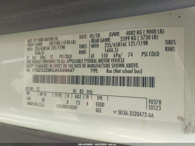 1FBZX2ZM3JKA99847 Ford Transit-350 Xl