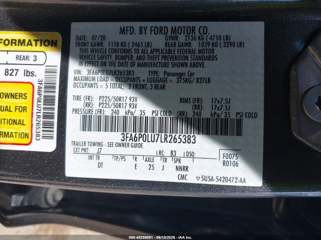 Ford Fusion Hybrid Se 2020 3FA6P0LU7LR265383 Image 9