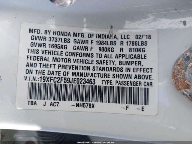 Продажа на аукционе авто 2018 Honda Civic Lx, vin: 19XFC2F59JE023463, номер лота: 45256902