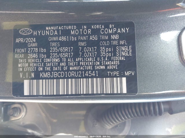 Aukcja sprzedaży 2024 Hyundai Tucson Hybrid Blue, vin: KM8JBCD10RU214541, numer aukcji: 45256922