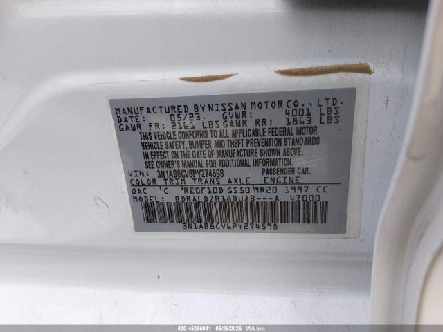 Aukcja sprzedaży 2023 Nissan Sentra Sv Xtronic Cvt, vin: 3N1AB8CV6PY274598, numer aukcji: 45256941