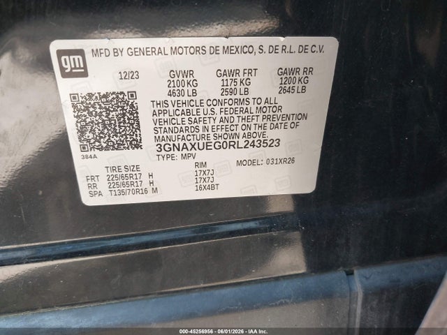 2024 Chevrolet Equinox Awd Lt მანქანა იყიდება აუქციონზე, vin: 3GNAXUEG0RL243523, აუქციონის ნომერი: 45256956