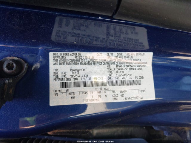 Aukcja sprzedaży 2012 Ford Focus Se, vin: 1FAHP3K24CL205098, numer aukcji: 45256958