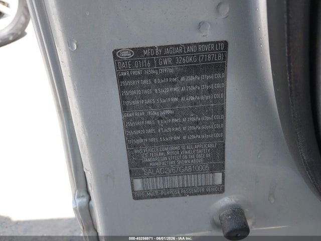 Aukcja sprzedaży 2016 Land Rover Lr4, vin: SALAG2V67GA810005, numer aukcji: 45256971