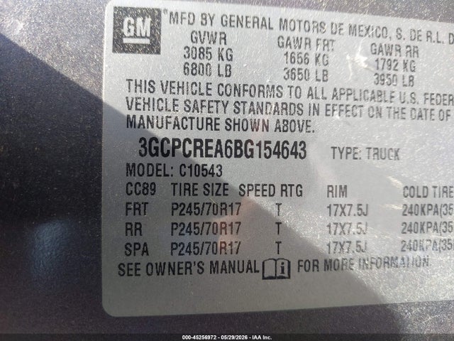 Продажа на аукционе авто 2011 Chevrolet Silverado 1500 Ls, vin: 3GCPCREA6BG154643, номер лота: 45256972
