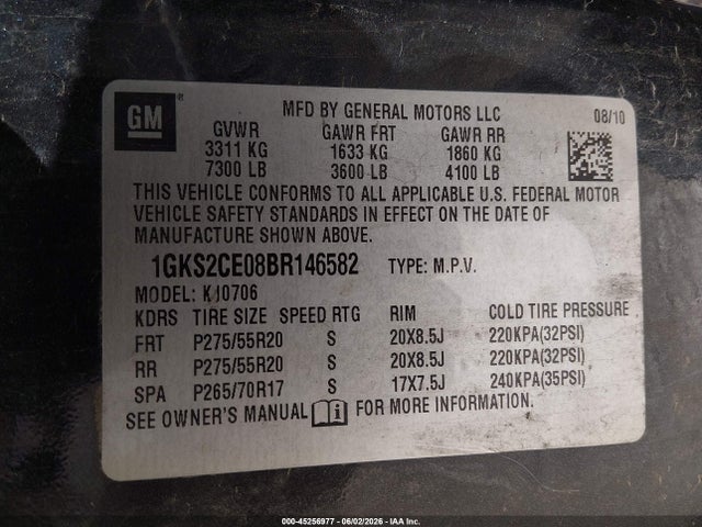 2011 Gmc Yukon Slt მანქანა იყიდება აუქციონზე, vin: 1GKS2CE08BR146582, აუქციონის ნომერი: 45256977