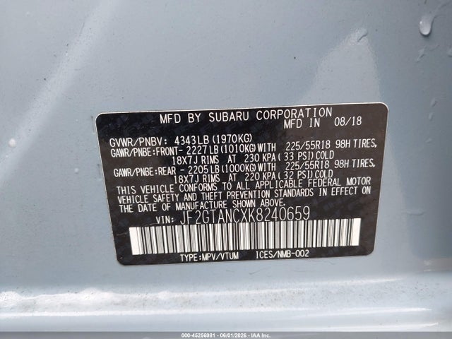 Aukcja sprzedaży 2019 Subaru Crosstrek 2.0i Limited, vin: JF2GTANCXK8240659, numer aukcji: 45256981