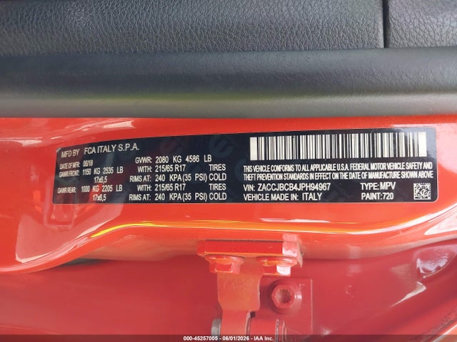 Aukcja sprzedaży 2018 Jeep Renegade Trailhawk 4x4, vin: ZACCJBCB4JPH94967, numer aukcji: 45257005