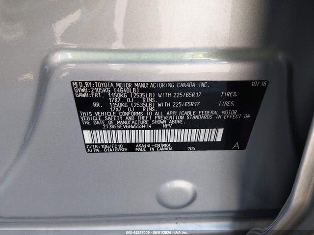 45257009 :رقم المزاد ، 2T3RFREV6HW559414 vin ، 2017 Toyota Rav4 Xle مزاد بيع