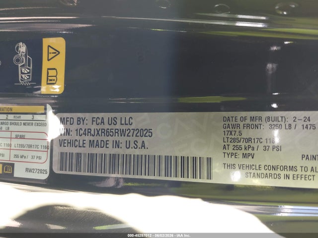 2024 Jeep Wrangler 4xe Rubicon 4xe მანქანა იყიდება აუქციონზე, vin: 1C4RJXR65RW272025, აუქციონის ნომერი: 45257012